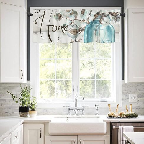 كابوك جرة الستار الستارة نافذة العلاج كابوك زجاجة ريفي خشبية الحبوب الزخرفية قضيب جيب قصيرة نافذة الستارة للمطبخ نوافذ غرفة المعيشة الحمام 42 × 12 بوصة، 1 لوحة in Kuwait