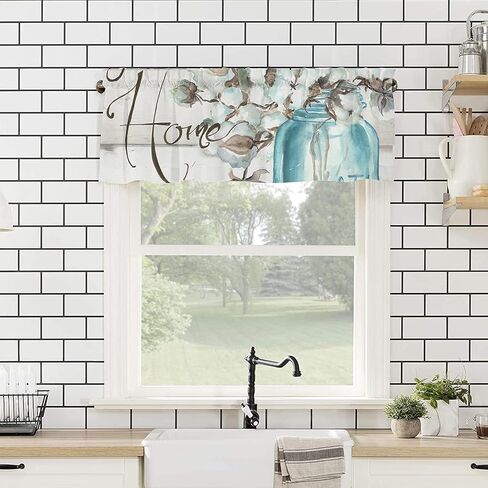 كابوك جرة الستار الستارة نافذة العلاج كابوك زجاجة ريفي خشبية الحبوب الزخرفية قضيب جيب قصيرة نافذة الستارة للمطبخ نوافذ غرفة المعيشة الحمام 42 × 12 بوصة، 1 لوحة in Kuwait