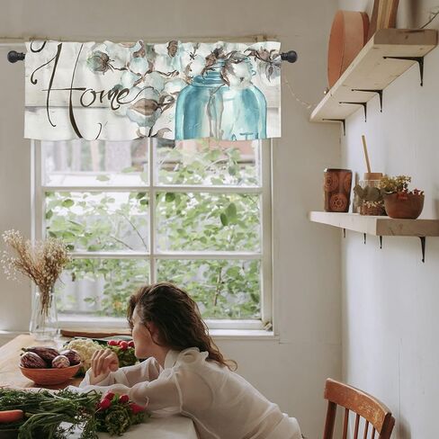 كابوك جرة الستار الستارة نافذة العلاج كابوك زجاجة ريفي خشبية الحبوب الزخرفية قضيب جيب قصيرة نافذة الستارة للمطبخ نوافذ غرفة المعيشة الحمام 42 × 12 بوصة، 1 لوحة in Kuwait