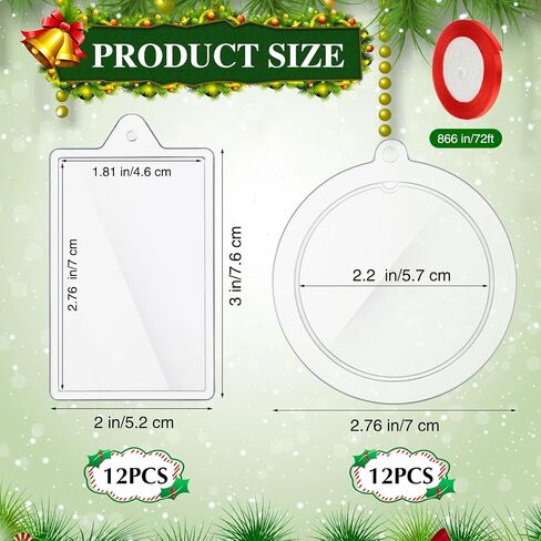 24 Pcs DIY Christmas Frame Ornaments with Red Ribbon, Acrylic Round Photo Frame Bulk, Hanging Photo Christmas Ornaments, Plastic Small Frame Ornament for Christmas Tree Decoration in Kuwait