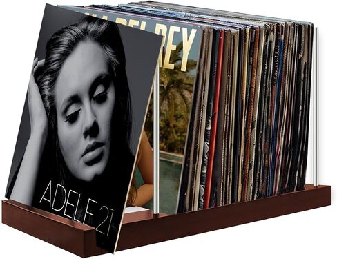 Tabletop Record Holder Solid Wood Now Playing Vinyl Stand Display Rack for Albums CD Props Audio Minimalist Design Non-Slip Collection Spinning Player LP Storage Holds any Size in Saudi Arabia