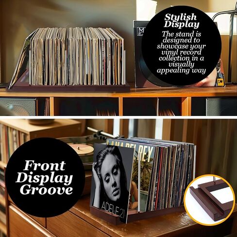 Tabletop Record Holder Solid Wood Now Playing Vinyl Stand Display Rack for Albums CD Props Audio Minimalist Design Non-Slip Collection Spinning Player LP Storage Holds any Size in Saudi Arabia