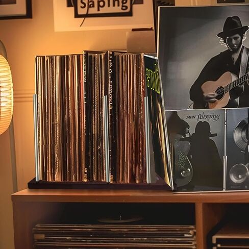 Tabletop Record Holder Solid Wood Now Playing Vinyl Stand Display Rack for Albums CD Props Audio Minimalist Design Non-Slip Collection Spinning Player LP Storage Holds any Size in Saudi Arabia