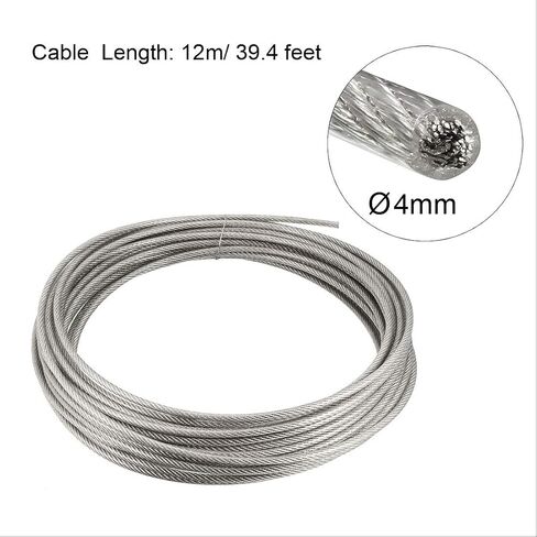 uxcell 1/8"(3mm) 304 Stainless Steel Cable Wire Rope 7 x 7 Strands Core 100ft (30m) PVC Coated Aircraft Wire for Construction Outdoors Marine Rigging Decking Railings in Saudi Arabia