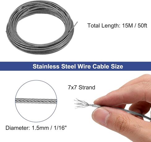 uxcell 1/8"(3mm) 304 Stainless Steel Cable Wire Rope 7 x 7 Strands Core 100ft (30m) PVC Coated Aircraft Wire for Construction Outdoors Marine Rigging Decking Railings in Saudi Arabia