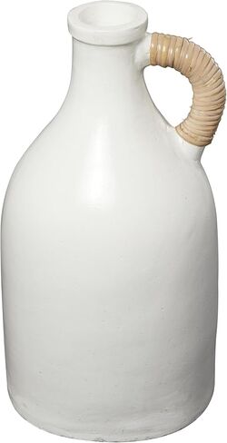Deco 79 Ceramic Decorative Vase Jug Inspired Centerpiece Vase with Rattan Wrapped Handle, Flower Vase for Home Decoration 10" x 10" x 18", White in Saudi Arabia