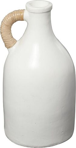 Deco 79 Ceramic Decorative Vase Jug Inspired Centerpiece Vase with Rattan Wrapped Handle, Flower Vase for Home Decoration 10" x 10" x 18", White in Saudi Arabia