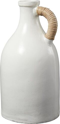 Deco 79 Ceramic Decorative Vase Jug Inspired Centerpiece Vase with Rattan Wrapped Handle, Flower Vase for Home Decoration 10" x 10" x 18", White in Saudi Arabia