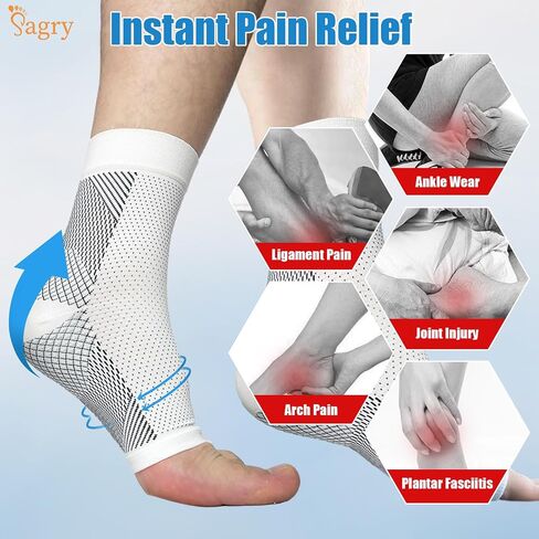 Neuropathy Socks, Plantar Fasciitis Compression Socks, 20-30 mmHg Ankle Compression Sleeve with Foot, Ankle, Arch Support for Plantar Fasciitis, Heel Pain, Foot Swelling & Fatigue (Black, L/XL) in Saudi Arabia