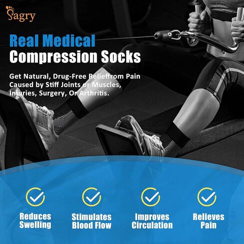 Neuropathy Socks, Plantar Fasciitis Compression Socks, 20-30 mmHg Ankle Compression Sleeve with Foot, Ankle, Arch Support for Plantar Fasciitis, Heel Pain, Foot Swelling & Fatigue (Black, L/XL) in Saudi Arabia