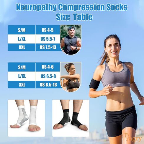 Neuropathy Socks, Plantar Fasciitis Compression Socks, 20-30 mmHg Ankle Compression Sleeve with Foot, Ankle, Arch Support for Plantar Fasciitis, Heel Pain, Foot Swelling & Fatigue (Black, L/XL) in Saudi Arabia