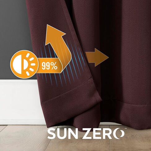 زوج ستائر Sun Zero Soho مكون من قطعتين لتوفير الطاقة وتقليل الضوضاء، مقاس 137 سم × 96 سم، أحمر ميرلوت in Kuwait