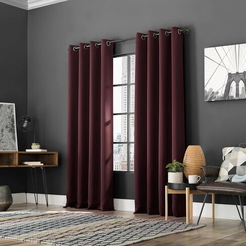 زوج ستائر Sun Zero Soho مكون من قطعتين لتوفير الطاقة وتقليل الضوضاء، مقاس 137 سم × 96 سم، أحمر ميرلوت in Kuwait