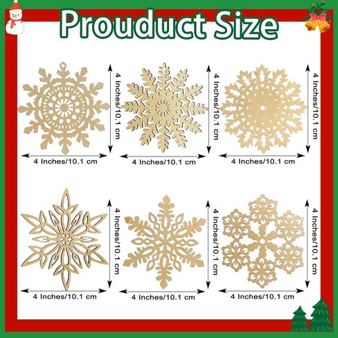 12 Pcs Wooden Snowflakes Ornaments 3 inch Christmas Wood Snowflake Hanging Decorations with Twine, Unfinished Rustic Farmhouse Bulk Cutouts for DIY Painting Xmas Tree Crafts Decor in Saudi Arabia