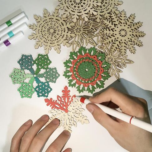 12 Pcs Wooden Snowflakes Ornaments 3 inch Christmas Wood Snowflake Hanging Decorations with Twine, Unfinished Rustic Farmhouse Bulk Cutouts for DIY Painting Xmas Tree Crafts Decor in Saudi Arabia
