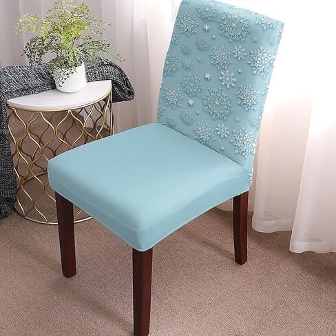 Savannan Dining Chair Slipcover, Christmas Winter Snowflake Pattern Baby Blue Stretch Kitchen Chair Covers Removable Parsons Chair Protector Covers for Dining Room Banquet Party, Set of 6 in Kuwait