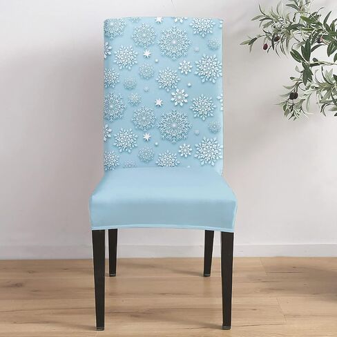 Savannan Dining Chair Slipcover, Christmas Winter Snowflake Pattern Baby Blue Stretch Kitchen Chair Covers Removable Parsons Chair Protector Covers for Dining Room Banquet Party, Set of 6 in Kuwait
