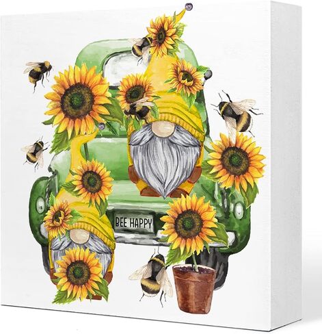 Summer Desk Decor,Sunflower Gnome on Retro Green Truck Wooden Plaque Sign Desk Decor,Rustic Floral Gnome Wood Block Sign Desk Decorations for Summer Home Living Room Office Garden Shelf Table Decor in Kuwait