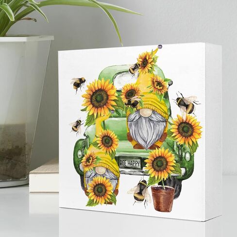 Summer Desk Decor,Sunflower Gnome on Retro Green Truck Wooden Plaque Sign Desk Decor,Rustic Floral Gnome Wood Block Sign Desk Decorations for Summer Home Living Room Office Garden Shelf Table Decor in Kuwait