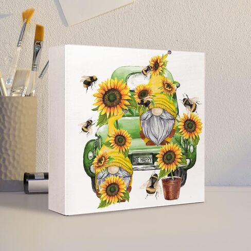 Summer Desk Decor,Sunflower Gnome on Retro Green Truck Wooden Plaque Sign Desk Decor,Rustic Floral Gnome Wood Block Sign Desk Decorations for Summer Home Living Room Office Garden Shelf Table Decor in Kuwait
