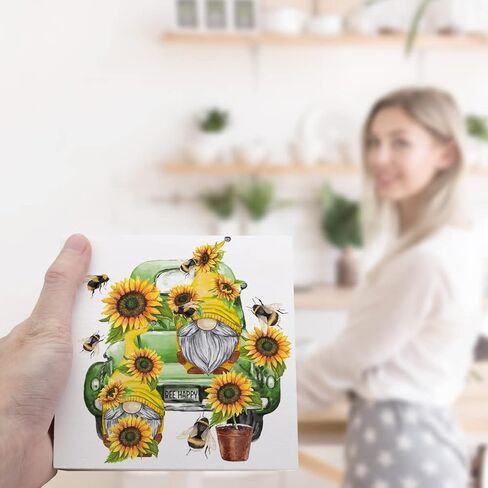 Summer Desk Decor,Sunflower Gnome on Retro Green Truck Wooden Plaque Sign Desk Decor,Rustic Floral Gnome Wood Block Sign Desk Decorations for Summer Home Living Room Office Garden Shelf Table Decor in Kuwait