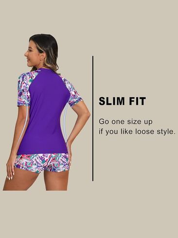 Halcurt Women Short Sleeve Two Piece Rash Guard Set UPF 50 Swim Shirt with Board Shorts in Kuwait