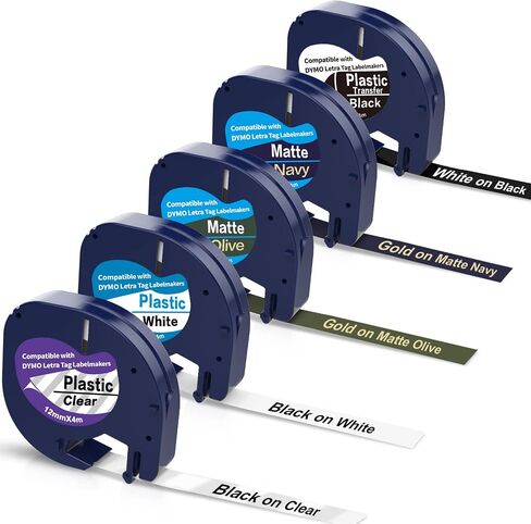 5 Pack Colored Label Tape Compatible with Dymo Letratag Refills, Replacement for Dymo Label Maker Refills 12mm x 4m(1/2" x 13') Plastic Label Refills for Dymo Letratag LT100H LT100T QX50 Label Makers in Saudi Arabia