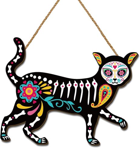 ديكورات يوم الموتى Dia De Los Muertos لافتة باب خشبية، جمجمة السكر المكسيكي، زهور القطيفة، ديكورات يوم الموتى لحفلات المنزل in Kuwait