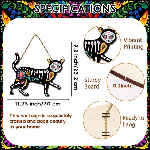 ديكورات يوم الموتى Dia De Los Muertos لافتة باب خشبية، جمجمة السكر المكسيكي، زهور القطيفة، ديكورات يوم الموتى لحفلات المنزل in Kuwait