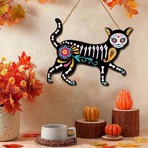 ديكورات يوم الموتى Dia De Los Muertos لافتة باب خشبية، جمجمة السكر المكسيكي، زهور القطيفة، ديكورات يوم الموتى لحفلات المنزل in Kuwait