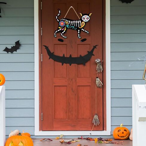 ديكورات يوم الموتى Dia De Los Muertos لافتة باب خشبية، جمجمة السكر المكسيكي، زهور القطيفة، ديكورات يوم الموتى لحفلات المنزل in Kuwait