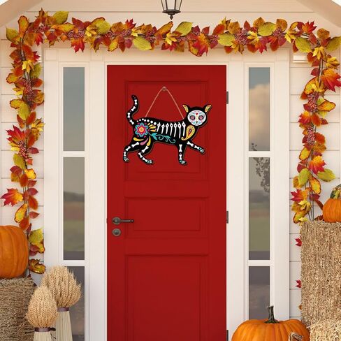 ديكورات يوم الموتى Dia De Los Muertos لافتة باب خشبية، جمجمة السكر المكسيكي، زهور القطيفة، ديكورات يوم الموتى لحفلات المنزل in Kuwait