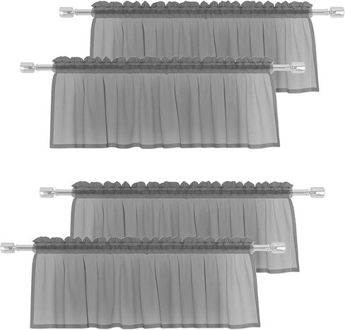 Dark Grey Valances Sheer Valences 18 inch Curtains Living Room Window Curtain Bedroom Kitchen Small Short Mini Curtain Panels Topper Rod Pocket 4 Pieces 52"x18" in Kuwait