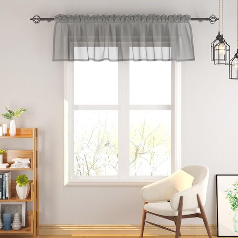 Dark Grey Valances Sheer Valences 18 inch Curtains Living Room Window Curtain Bedroom Kitchen Small Short Mini Curtain Panels Topper Rod Pocket 4 Pieces 52"x18" in Kuwait
