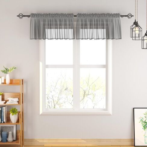 Dark Grey Valances Sheer Valences 18 inch Curtains Living Room Window Curtain Bedroom Kitchen Small Short Mini Curtain Panels Topper Rod Pocket 4 Pieces 52"x18" in Kuwait