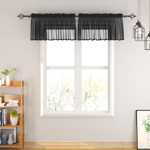 Dark Grey Valances Sheer Valences 18 inch Curtains Living Room Window Curtain Bedroom Kitchen Small Short Mini Curtain Panels Topper Rod Pocket 4 Pieces 52"x18" in Kuwait
