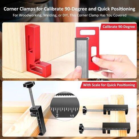 90 Degree Clamp, Corner Clamps for Woodworking, 4 Pack Aluminum Alloy Right Angle Clamp Woodworking Tools, Corner Squares, Positioning Clamping Squares for Picture Frames, Cabinets, Drawers in Saudi Arabia