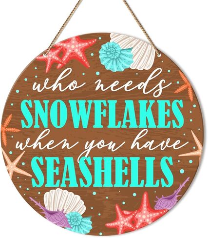 ZODGMED Christmas Wall Hanging Sign, Beach Christmas Decor for Home Living Room Holiday Hanging Sign Xmas Coastal Wall Decorations, Who Needs Snowflakes When You Have Seashells in Kuwait