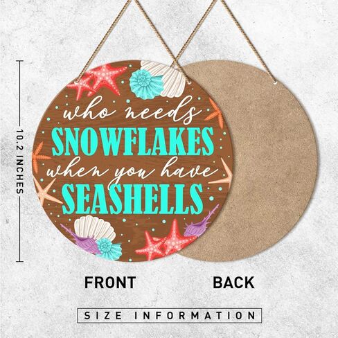 ZODGMED Christmas Wall Hanging Sign, Beach Christmas Decor for Home Living Room Holiday Hanging Sign Xmas Coastal Wall Decorations, Who Needs Snowflakes When You Have Seashells in Kuwait