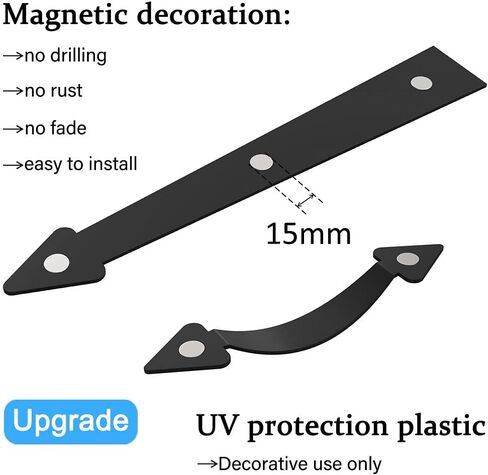 WINSOON Magnetic Decorative Garage Door Carriage Accents Hardware Kit, 1 Set of House Garage Faux Hinges & Handles, Screw in, Curb Appeal Decor, Black in Saudi Arabia