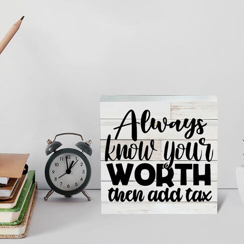 مزرعة تحفيزية تعرف قيمتها اقتباس صندوق خشبي علامة إيجابية الذاتي الحب الخشب كتلة منضدية علامة مكتب ديكور علامة مكتب المنزل ديكور الجرف 5 × 5 بوصة in Kuwait