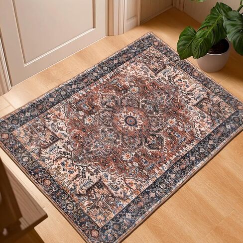 ISEAU Indoor Entryway 2x3 Vintage Rug - Small Machine Washable Area Rug with Non-Slip Backing, Low Pile Throw Rugs for Door, Entrance, Kids Room, Bedside, Bedroom, Kitchen in Saudi Arabia