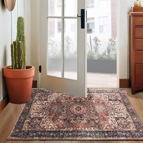 ISEAU Indoor Entryway 2x3 Vintage Rug - Small Machine Washable Area Rug with Non-Slip Backing, Low Pile Throw Rugs for Door, Entrance, Kids Room, Bedside, Bedroom, Kitchen in Saudi Arabia