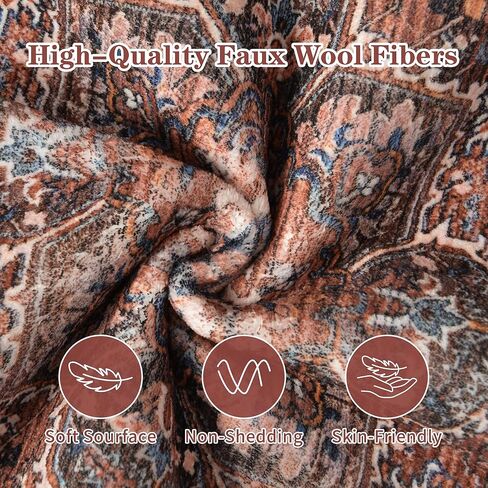 ISEAU Indoor Entryway 2x3 Vintage Rug - Small Machine Washable Area Rug with Non-Slip Backing, Low Pile Throw Rugs for Door, Entrance, Kids Room, Bedside, Bedroom, Kitchen in Kuwait