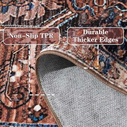 ISEAU Indoor Entryway 2x3 Vintage Rug - Small Machine Washable Area Rug with Non-Slip Backing, Low Pile Throw Rugs for Door, Entrance, Kids Room, Bedside, Bedroom, Kitchen in Kuwait