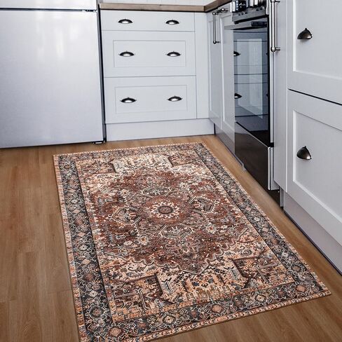 ISEAU Indoor Entryway 2x3 Vintage Rug - Small Machine Washable Area Rug with Non-Slip Backing, Low Pile Throw Rugs for Door, Entrance, Kids Room, Bedside, Bedroom, Kitchen in Saudi Arabia