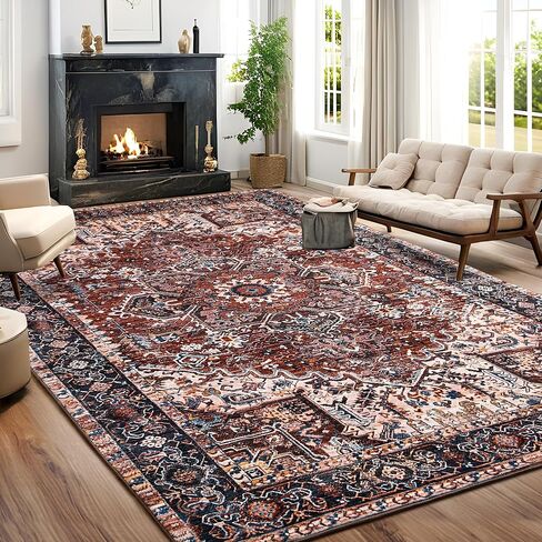 ISEAU Indoor Entryway 2x3 Vintage Rug - Small Machine Washable Area Rug with Non-Slip Backing, Low Pile Throw Rugs for Door, Entrance, Kids Room, Bedside, Bedroom, Kitchen in Kuwait