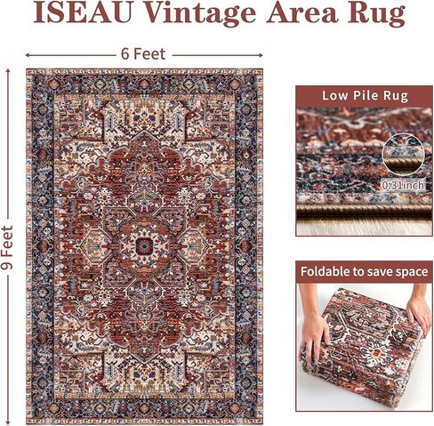 ISEAU Indoor Entryway 2x3 Vintage Rug - Small Machine Washable Area Rug with Non-Slip Backing, Low Pile Throw Rugs for Door, Entrance, Kids Room, Bedside, Bedroom, Kitchen in Kuwait