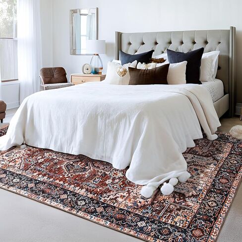 ISEAU Indoor Entryway 2x3 Vintage Rug - Small Machine Washable Area Rug with Non-Slip Backing, Low Pile Throw Rugs for Door, Entrance, Kids Room, Bedside, Bedroom, Kitchen in Kuwait