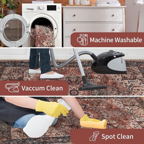 ISEAU Indoor Entryway 2x3 Vintage Rug - Small Machine Washable Area Rug with Non-Slip Backing, Low Pile Throw Rugs for Door, Entrance, Kids Room, Bedside, Bedroom, Kitchen in Kuwait